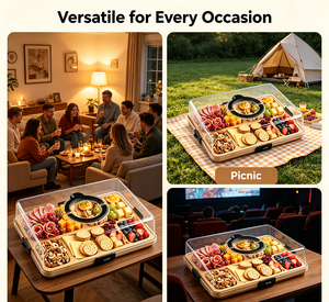 Planche à charcuterie en <span class=keywords><strong>bambou</strong></span> avec couvercle transparent, boîtes à charcuterie portables pour voyage, <span class=keywords><strong>plateau</strong></span> de service divisé, planche à découper pour la cuisine - Product Image 3