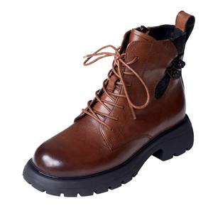 Bottes Martin pour femmes, style britannique élégant, faites à la main, en cuir de vachette, à bout rond, à lacets croisés, hauteur mi-haute, collection automne-hiver - Product Image 5