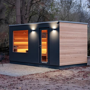 Sauna extérieur de luxe <span class=keywords><strong>pour</strong></span> 4 <span class=keywords><strong>personnes</strong></span> en épicéa, design en cube, vestiaire, chauffage à vapeur, villa spa - Product Image 2