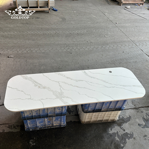 Goldtop <b>Stone</b> White Polished Customized Size 7009 Calacatta PD Printed Engineered Quartz Bathroom Countertop for Apartments - Product Image 1