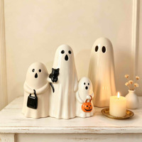 Ensemble de 3 figurines fantômes en céramique pour Halloween, décorations fantômes mignonnes et effrayantes avec accents de citrouille et de chat pour la décoration de fête à la maison