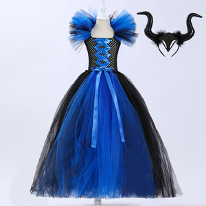 Disfraz de Maléfica para Niñas, Disfraz de Bruja, Disfraz de Reina Malvada, Disfraz de Halloween, Carnaval, Cosplay, Vestido de Tul con Volantes y Cuernos - Product Image 2