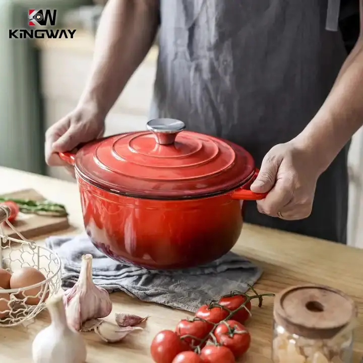 Factory outlet cast iron kitchen cooking casserole with enamel coating Classic Round pot with Ss Knob Gradient Red Casserole Pot