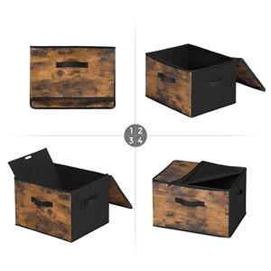 Boîtes de <span class=keywords><strong>rangement</strong></span> pliables rectangulaires pour un design moderne, 3 pièces, écologiques, pour vêtements, jouets, avec couvercle zippé, paniers avec poignées - Product Image 4