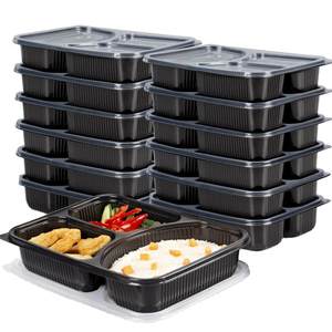 Disposable 3 Compartment Lunch Take Away Box Pack Container Black Plastic Food Grade Meal Prep Containers With Lids