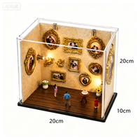 Boîte de présentation vintage en acrylique pour mini-musée DIY, personnalisable en usine, avec 9 mini-encadrements et éclairage LED pour la maison