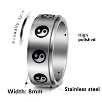 Bagues Yin Yang pour Hommes et Femmes, Style Chinois Tai Chi, Bague de Phalange Rotative en Acier Inoxydable, Tendance et Cool, Style Punk