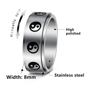 Anillos Yin Yang para Hombre y Mujer, Estilo Chino <span class=keywords><strong>Tai</strong></span> Chi, Anillo de Nudillo Giratorio de Acero Inoxidable, Estilo Punk Moderno - Product Image 2