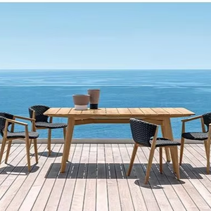 Ensemble de canapés d'extérieur en rotin PE résistant aux UV en <span class=keywords><strong>bois</strong></span> de teck, moderne, écologique, imperméable, meubles de jardin pour villa, cour - Product Image 1