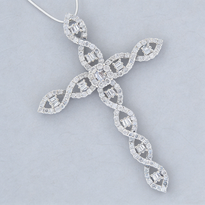 CUSTOM SILVER 10K/14K/18K GOLD PLATED LAB GROWN CVD DIAMOND CLASSIC ENGAGEMENT GIFT SWEATER <b>CHAIN</b> NECKLACE <b>CROSS</b> PENDANT - Product Image 3