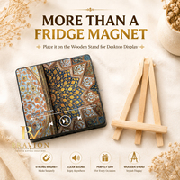 BRAVION Haut-parleur Coranique Carré Personnalisable avec Support en Bois, Magnétique pour Réfrigérateur, Rechargeable par USB, Décoration Quotidienne du Ramadan