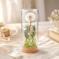 Dôme carré de fleurs de pissenlit stabilisées, décoration botanique de bureau, longue durée (3-5 ans), cadeau souvenir pour la Saint-Valentin