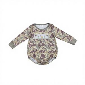 Ropa Infantil de Diseño Otoño-Primavera al por Mayor RTS, Mono Bordado con Ciervo y Pato para Bebés Niñas, Tejido de Punto de Spandex/Algodón Orgánico - Product Image 1