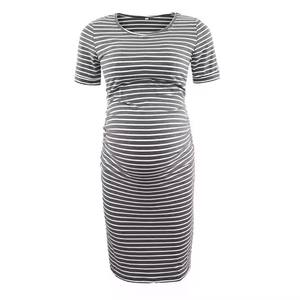 Robe d'é<span class=keywords><strong>t</strong></span>é en coton rayé pour femmes enceintes Lettres imprimées Loose Casual Maternité Longueur genou <span class=keywords><strong>T</strong></span> <span class=keywords><strong>Shirt</strong></span> Dress - Product Image 6