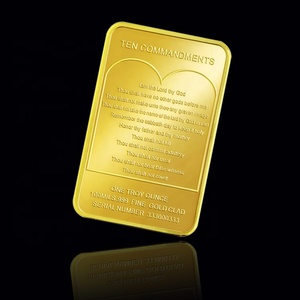 Lingotto d'Oro Puro 24k FS-Craft con Incisione dei Dieci Comandamenti di Gesù Cristo Placcato Oro - Product Image 1