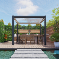 Bioklimatische Pergola mit Einziehbarem Aluminium-Lamellendach, Wasserdichter Motorisierter Pavillon für Garten und Terrasse