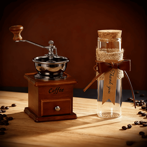 Moulin à <span class=keywords><strong>café</strong></span> rétro classique en bois massif moulin à <span class=keywords><strong>café</strong></span> à main noyau en céramique moulin à grains réglable avec lunettes - Product Image 2