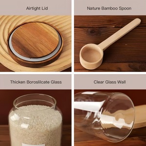 Grand bocal hermétique en verre avec couvercle en bois, récipient de stockage alimentaire en verre, organisateur de garde-manger, distributeur de céréales, boîte à café - Product Image 5