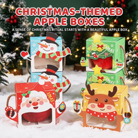 Boîte d'emballage de Noël personnalisée pour pommes, boîte d'emballage de Noël 3D Père Noël et rennes, boîte avec poignée en corde pour cadeaux de fêtes
