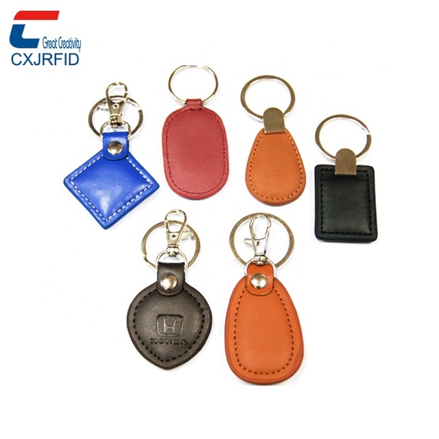 PU Leather RFID Keyfob Nfc  Desfire EV3 4K Metal Ring Nfc Leather Key Fob Keychain