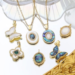 Fy đồ trang sức thời trang quyến rũ & Mặt dây chuyền tự làm bào ngư vỏ bốn lá hoa bướm cỏ ba lá hình bầu dục Mặt dây chuyền quyến rũ cho Vòng cổ làm - Product Image 1