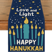 Chemin de table festif bleu et or pour Hanouka, avec Menorah, Étoile de David et Dreidel, en lin, pour la table de repas des fêtes juives et la décoration intérieure