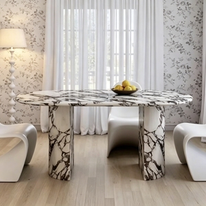 UnionStone Luxury Calacatta Viola Marble Dining <b>Table</b> Customizable Durable Eco-Friendly Natural <b>Stone</b> Home Furniture for Villa - Product Image 4