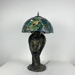 LongHuiJing European Unique Stained Glass Table Lamp with 16-Inch Wide Lamphade Simple Eco-Friendly Design E26 LED Desk Lamp - Product Image 2