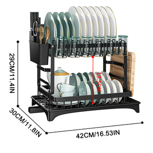 <span class=keywords><strong>Escurridor</strong></span> de <span class=keywords><strong>Platos</strong></span> de Acero Inoxidable de 2 Niveles para Cocina, Estante Organizador de Almacenamiento al por Mayor - Product Image 4