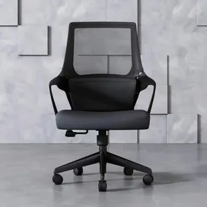 Klimatisierte mittlere Rückenlehne Hoch Ergonomischer Executive Office Sessel Drehbarer schwarzer Computer Mesh Stoff Bürostuhl mit Armlehnen