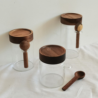 Boîte à thé en bois d'acacia avec couvercle en bois et cuillère en bois pour thé en vrac, sucre, café, sel et flocons d'avoine, pot de rangement écologique et durable
