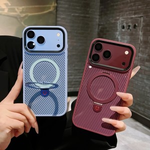 เคสโทรศัพท์มือถือ iPhone 18 17 16 15 pro max คุณภาพสูง ลายคาร์บอนไฟเบอร์ พร้อมขาตั้งแม่เหล็ก ป้องกันแรงกระแทก ป้องกันรอยขีดข่วน - Product Image 1