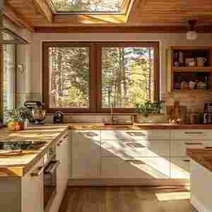 BALOM Armoires de cuisine personnalisées en bois et crème, plan de travail en bois naturel, tons chauds, créent un espace apaisant, Itchen-abinets - Product Image 3