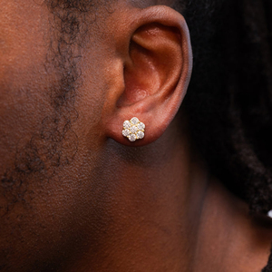 Briljant Iced <span class=keywords><strong>Moissanite</strong></span> 14K Geel Verguld 925 Sterling Zilveren Ronde Dames Elegante Bloemencluster Hiphop Oorbellen - Product Image 3