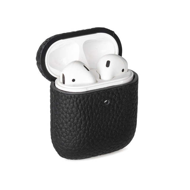 Wholesale Handmade Customized Logo Minimalist AirPods Protective Case Genuine Pebble Leather Earphone Cover Case Back School