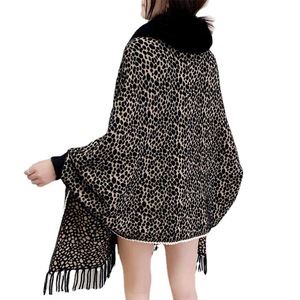 <span class=keywords><strong>Poncho</strong></span> d'hiver épais et chaud pour <span class=keywords><strong>femme</strong></span> avec manches longues, cape tricotée à franges, châle léopard, col en fourrure pour <span class=keywords><strong>femme</strong></span> - Product Image 5
