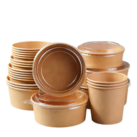 Vente en gros de bols à salade et à fruits en papier kraft biodégradable, écologiques, de qualité alimentaire, jetables, imperméables, résistants aux fuites