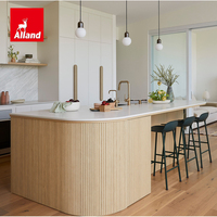 Lemari Dapur Melamin Alland Modular Creamy Raw Wood Look Two Town Custom Japandi Fluted Island Kitchen Cabinet