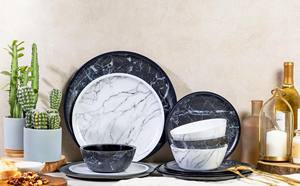 Customized 12-Pcs Marble Black Home Dinnerware <b>Set</b> 100% <b>Melamine</b> for Weddings Handcrafted and Elegant - Product Image 4
