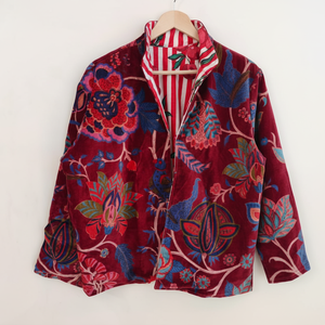 Chaqueta de Terciopelo con Estampado Floral Marrón, Abrigo de Terciopelo para el Té de la Mañana, Bata de Dama de Honor, Ropa de Mujer, Bata de Terciopelo de Algodón, Chaqueta de Terciopelo para Novia - Product Image 1