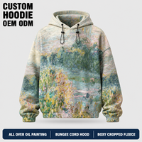 Sweat à capuche vert personnalisé 400 GSM pour homme, en molleton de coton épais, imprimé peinture à l'huile, coupe oversize, pour streetwear vintage