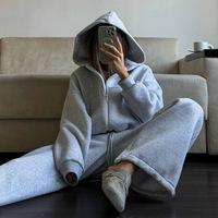 Setelan Hoodie Crop Wanita dengan Ritsleting Setengah, Celana Jogger Longgar dengan Tali Serut, Dua Potong, Kasual, Gaya Jalanan, untuk Bersantai