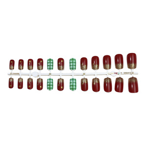 Faux ongles artificiels en gros, mignons, à presser, les moins chers pour Noël, courts, carrés, à bout français - Product Image 4