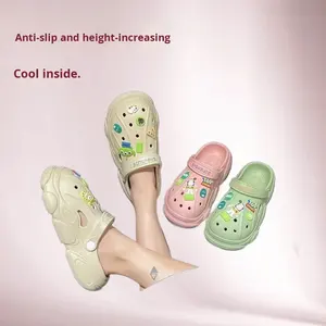 Sandales <span class=keywords><strong>Crocs</strong></span> pour femmes, style coréen, motif dessin animé, été, double usage, plage, bout fermé, semelle épaisse, antidérapantes, dessus en PVC, pour couple - Product Image 1