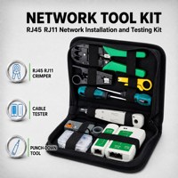 Kit d'outils réseau avec pince à sertir RJ45, dénudeur de fils, testeur de câbles et jeu de tournevis pour l'installation Ethernet FTTH et télécom
