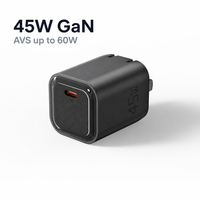 Chargeur rapide universel 45W GaN USB-C PD 3.1 avec étui transparent AVS, adaptateur mural rapide, prise de voyage ignifuge en PC pour ordinateur portable CE ETL