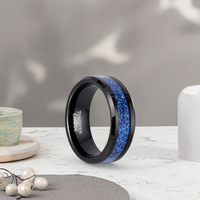 Bague élégante en carbure de tungstène noir de 8 mm avec incrustation de pierre de sable bleue, bords biseautés, polissage élevé, alliance pour couple