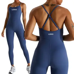 Padded Cross Back Women Compression Fitness Gym One Piece Jumpsuit Leggings Workout Pant Female Active Wear Sport Outfit Romper