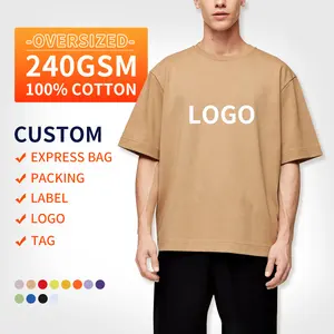 Loose collar cream color drop shoulder casual wear custom logo printing Men T Shirt