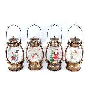Lampu gantung Natal, Lentera Natal Led Globe gantung Vintage lampu Santa manusia salju teh lampu lentera Led